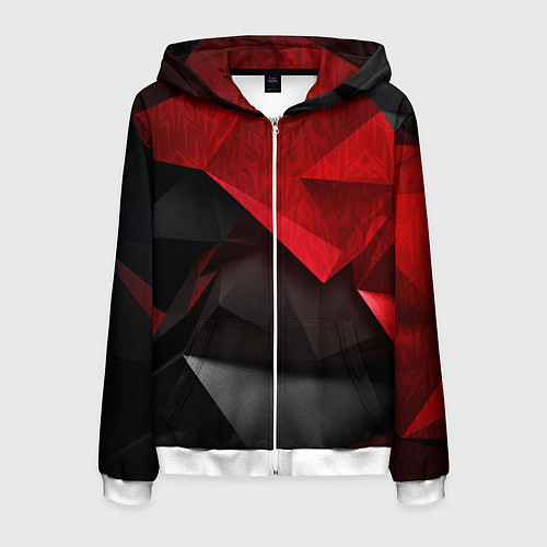 Мужская толстовка на молнии Красно-черный фон абстракция / 3D-Белый – фото 1