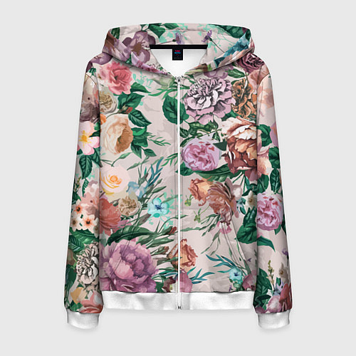 Мужская толстовка на молнии Color floral pattern Expressionism Summer / 3D-Белый – фото 1