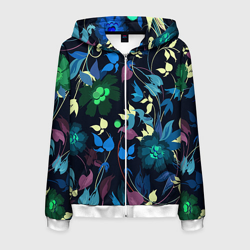 Мужская толстовка на молнии Color summer night Floral pattern / 3D-Белый – фото 1