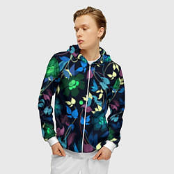 Толстовка 3D на молнии мужская Color summer night Floral pattern, цвет: 3D-белый — фото 2