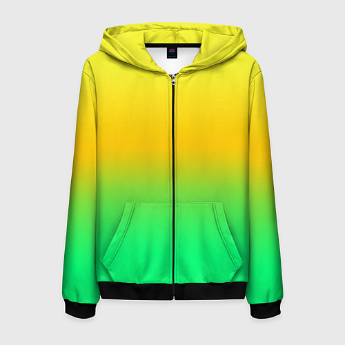 Мужская толстовка на молнии Неоновый градиентный желто-зеленый фон / 3D-Черный – фото 1