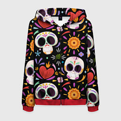 Толстовка 3D на молнии мужская Веселые черепа в цветах, цвет: 3D-красный