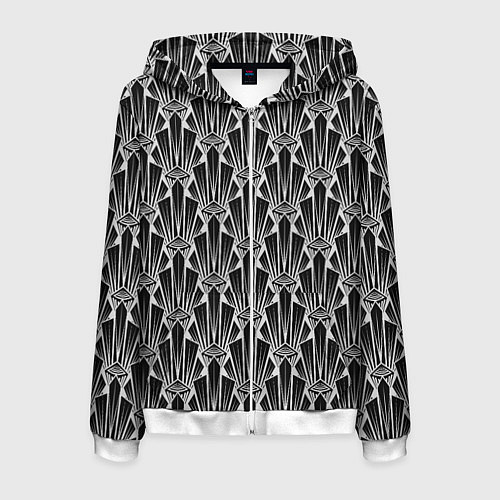 Мужская толстовка на молнии Черно-белый модный геометрический узор арт деко / 3D-Белый – фото 1