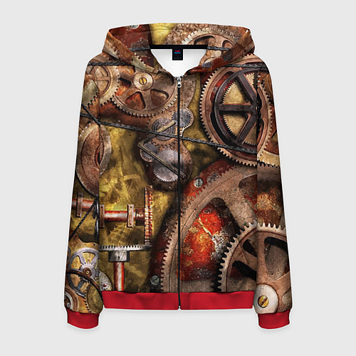 Мужская толстовка на молнии Механистическая композиция из шестерёнок и цепей С / 3D-Красный – фото 1