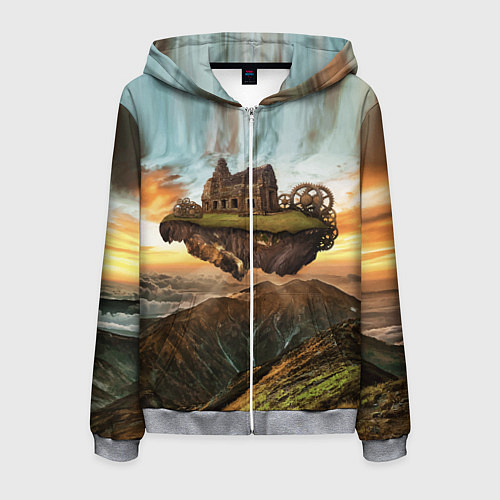 Мужская толстовка на молнии Горный пейзаж в стиле Стимпанк / 3D-Меланж – фото 1