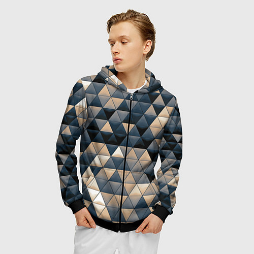 Мужская толстовка на молнии Кибернетическая стена / 3D-Черный – фото 3