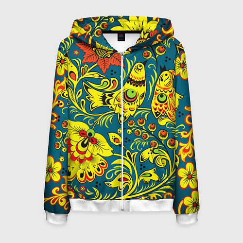 Мужская толстовка на молнии Хохломская Роспись Две Птицы / 3D-Белый – фото 1