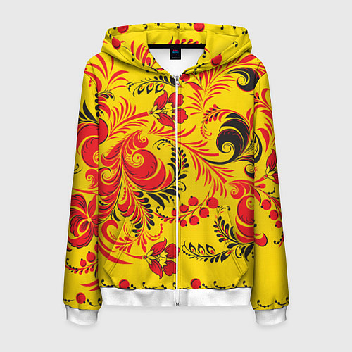 Мужская толстовка на молнии Хохломская Роспись Цветы / 3D-Белый – фото 1