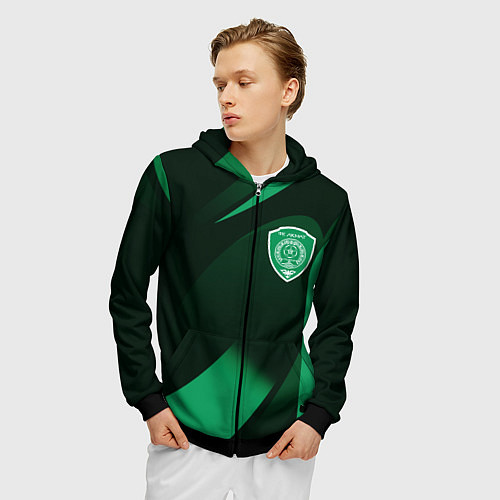 Мужская толстовка на молнии Футбольный клуб АХМАТ ЧЕЧНЯ / 3D-Черный – фото 3