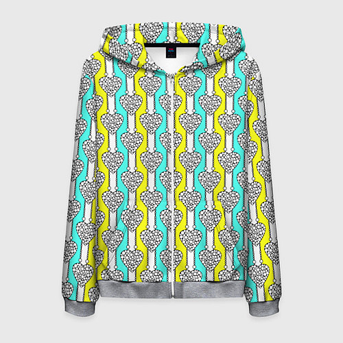 Мужская толстовка на молнии Striped multicolored pattern with hearts / 3D-Меланж – фото 1