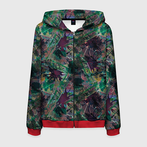 Мужская толстовка на молнии Абстрактный гранжевый принт с кляксами и штрихами / 3D-Красный – фото 1