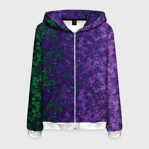 Мужская толстовка на молнии Marble texture purple green color / 3D-Белый – фото 1