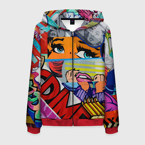 Мужская толстовка на молнии Авангардная композиция Pop art Eyes / 3D-Красный – фото 1
