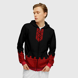 Толстовка 3D на молнии мужская Черная славянская рубаха, цвет: 3D-красный — фото 2