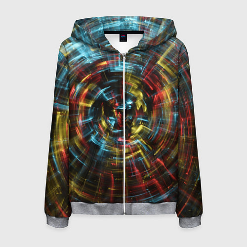 Мужская толстовка на молнии Абстрактные шарообразные лучи - Жёлтый и красный / 3D-Меланж – фото 1