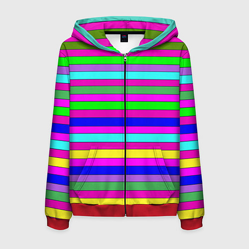 Мужская толстовка на молнии Multicolored neon bright stripes / 3D-Красный – фото 1