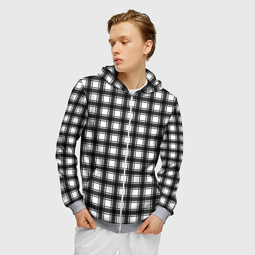 Мужская толстовка на молнии Black and white trendy checkered pattern / 3D-Меланж – фото 3