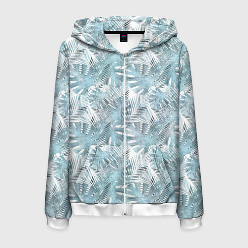 Мужская толстовка на молнии Голубые листья пальмы на белом / 3D-Белый – фото 1