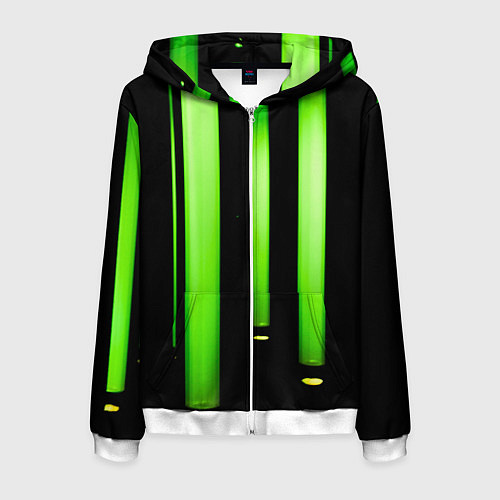 Мужская толстовка на молнии Абстрактные неоновые колбы с кислотой - Зелёный / 3D-Белый – фото 1