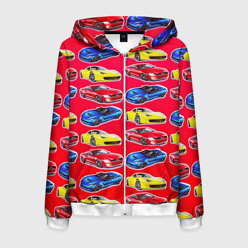 Мужская толстовка на молнии Спортивные машины / 3D-Белый – фото 1