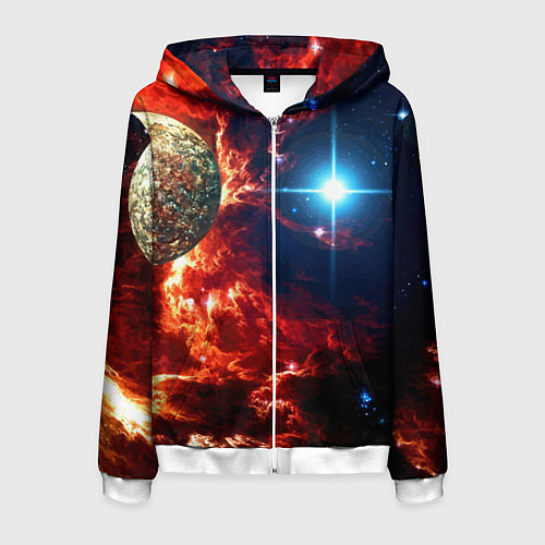 Мужская толстовка на молнии Яркая звезда в космическом пространстве / 3D-Белый – фото 1