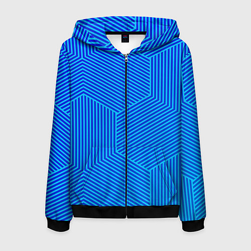 Мужская толстовка на молнии Blue geometry линии / 3D-Черный – фото 1