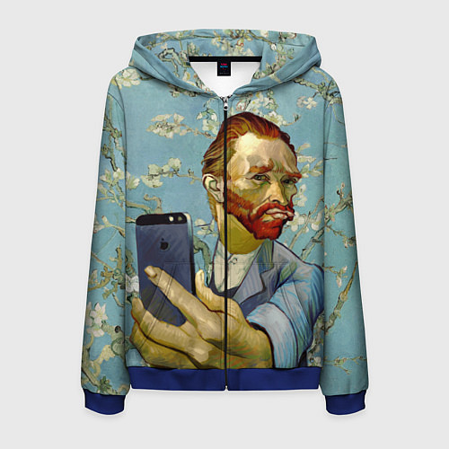 Мужская толстовка на молнии Ван Гог Селфи - Арт Портрет / 3D-Синий – фото 1