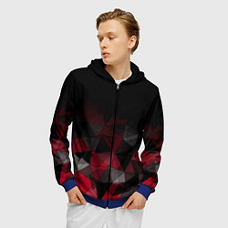 Толстовка 3D на молнии мужская Черно-красный геометрический, цвет: 3D-синий — фото 2