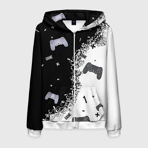 Мужская толстовка на молнии Джойстики чёрно-белые / 3D-Белый – фото 1