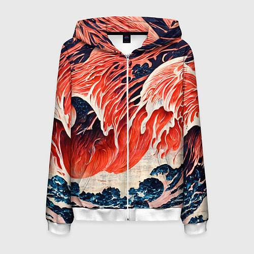 Мужская толстовка на молнии Великая красная волна / 3D-Белый – фото 1
