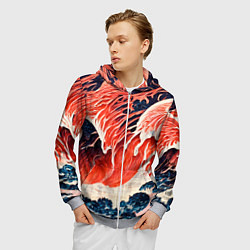 Толстовка 3D на молнии мужская Великая красная волна, цвет: 3D-меланж — фото 2