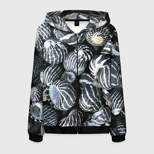 Мужская толстовка на молнии Паттерн из океанских ракушек / 3D-Черный – фото 1