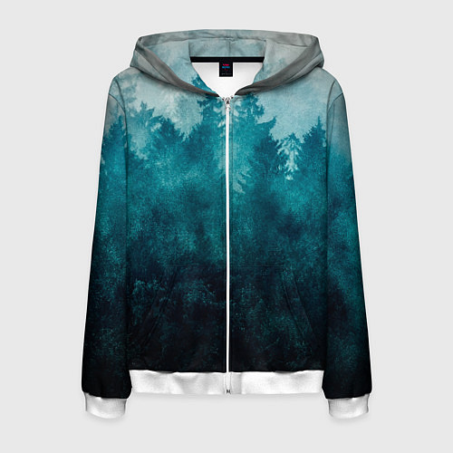 Мужская толстовка на молнии Темный хвойный лес / 3D-Белый – фото 1