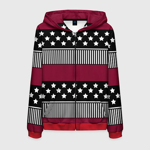 Мужская толстовка на молнии Burgundy black striped pattern / 3D-Красный – фото 1