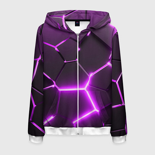 Мужская толстовка на молнии Фиолетовые неоновые геометрические плиты / 3D-Белый – фото 1