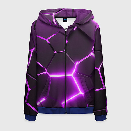 Мужская толстовка на молнии Фиолетовые неоновые геометрические плиты / 3D-Синий – фото 1
