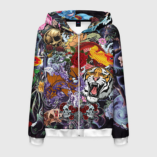 Мужская толстовка на молнии Рисунок в стиле tatoo / 3D-Белый – фото 1