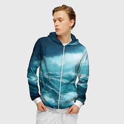 Толстовка 3D на молнии мужская Буря в море, цвет: 3D-белый — фото 2