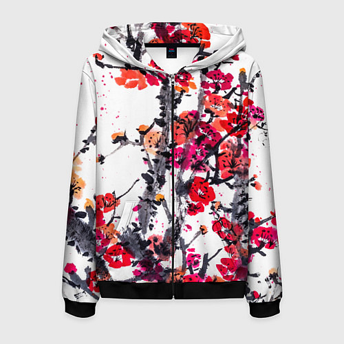 Мужская толстовка на молнии Живописная ветка сакуры / 3D-Черный – фото 1