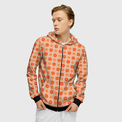 Толстовка 3D на молнии мужская Оранжевые ромашки - цветочки паттерном, цвет: 3D-черный — фото 2