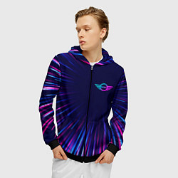 Толстовка 3D на молнии мужская Mini neon speed lines, цвет: 3D-черный — фото 2