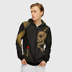 Толстовка 3D на молнии мужская Golden Dragon, цвет: 3D-черный — фото 2