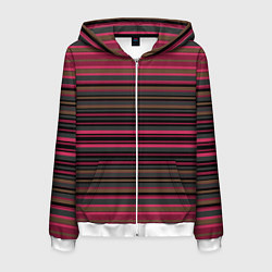Толстовка 3D на молнии мужская Полосатый малиново-коричневый узор, цвет: 3D-белый