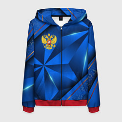 Мужская толстовка на молнии Герб РФ на синем объемном фоне