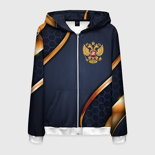 Мужская толстовка на молнии Blue & gold герб России / 3D-Белый – фото 1
