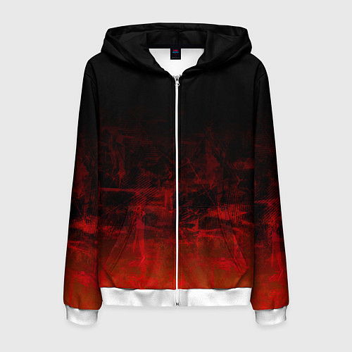 Мужская толстовка на молнии Черный однотонный и гранжевый красный / 3D-Белый – фото 1