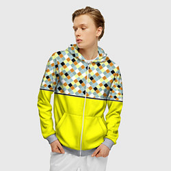 Толстовка 3D на молнии мужская Желтый неоновый комбинированный узор, цвет: 3D-меланж — фото 2