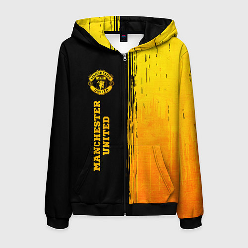 Мужская толстовка на молнии Manchester United - gold gradient: по-вертикали / 3D-Черный – фото 1