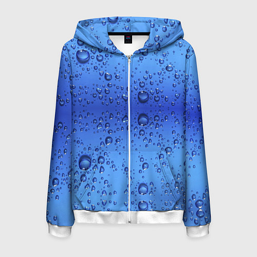 Мужская толстовка на молнии Капли воды - текстура / 3D-Белый – фото 1