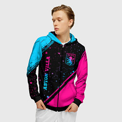 Толстовка 3D на молнии мужская Aston Villa - neon gradient: надпись, символ, цвет: 3D-черный — фото 2